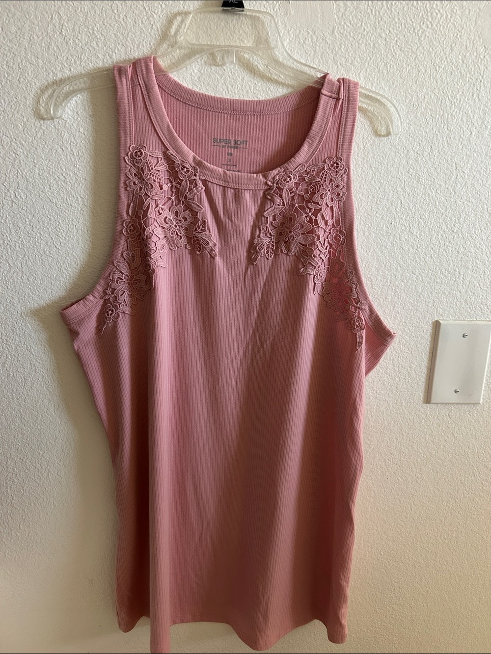 torrid Rose Pink Ribbed Tank with Lace Trim
